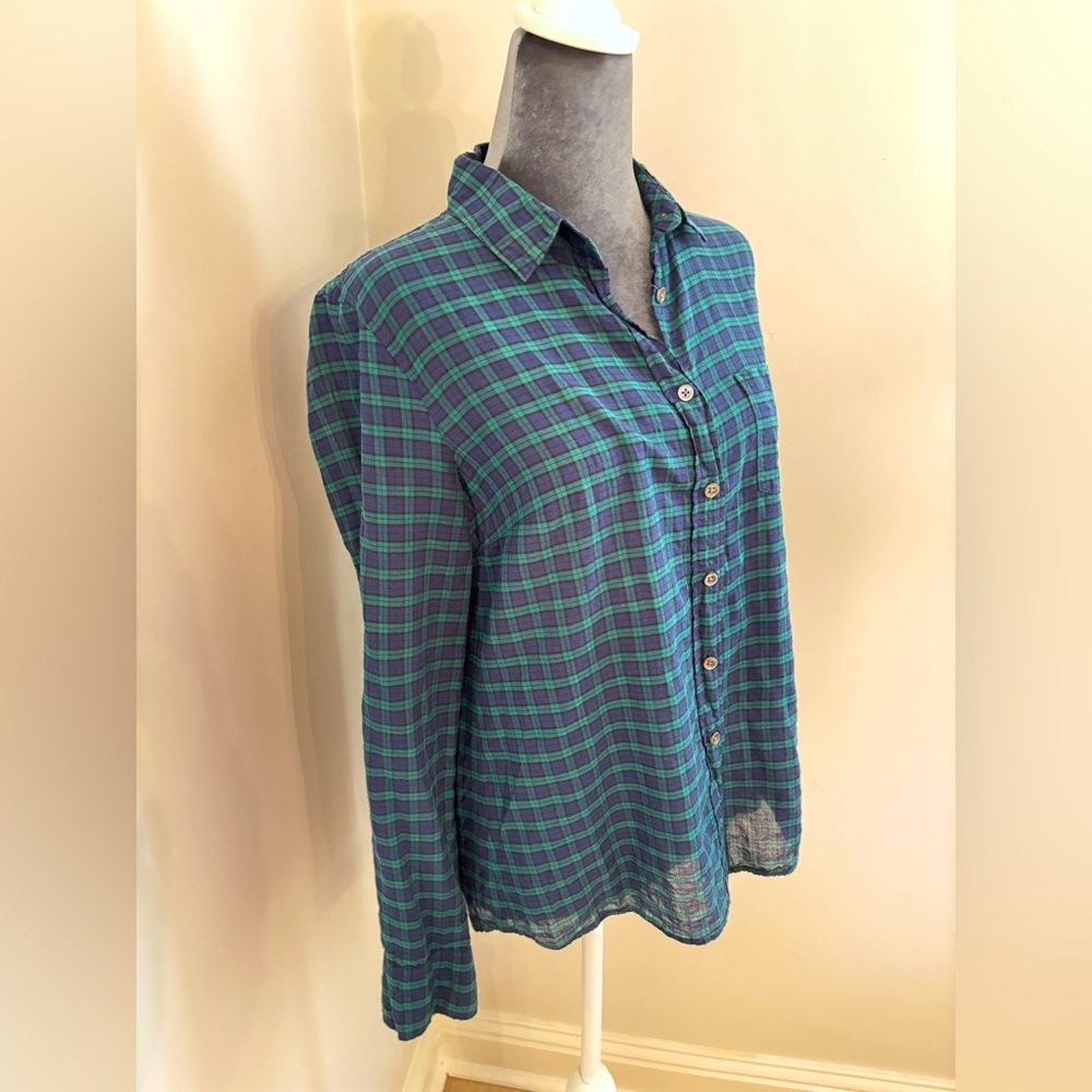 J Crew Boy Fit Blue & Green Plaid Button Down Shirt Size 6
